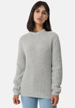 Grobgestrickter Wolle Kaschmir Rundhals Pullover hellgrau