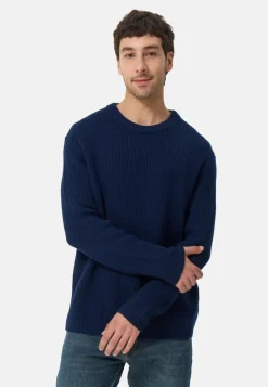 Grobgestrickter Wolle Kaschmir Rundhals Pullover dunkelblau