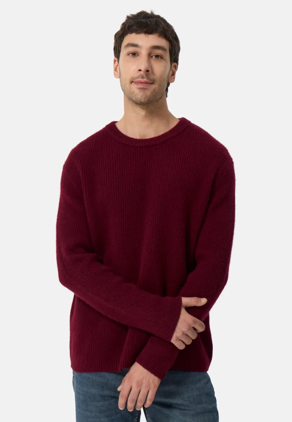 Grobgestrickter Wolle Kaschmir Rundhals Pullover rouge noir