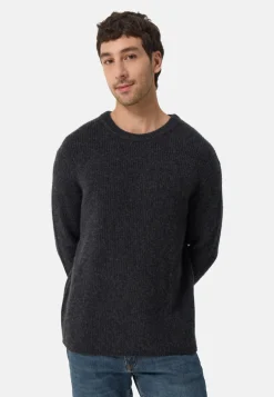Grobgestrickter Wolle Kaschmir Rundhals Pullover dunkel anthrazit