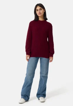 Grobgestrickter Wolle Kaschmir Rundhals Pullover rouge noir