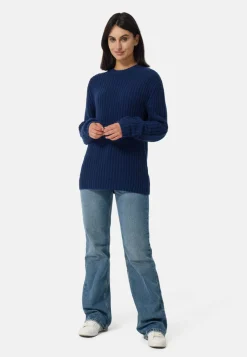 Grobgestrickter Wolle Kaschmir Rundhals Pullover dunkelblau