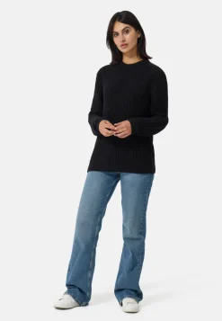 Grobgestrickter Wolle Kaschmir Rundhals Pullover schwarz