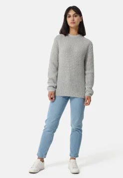 Grobgestrickter Wolle Kaschmir Rundhals Pullover hellgrau