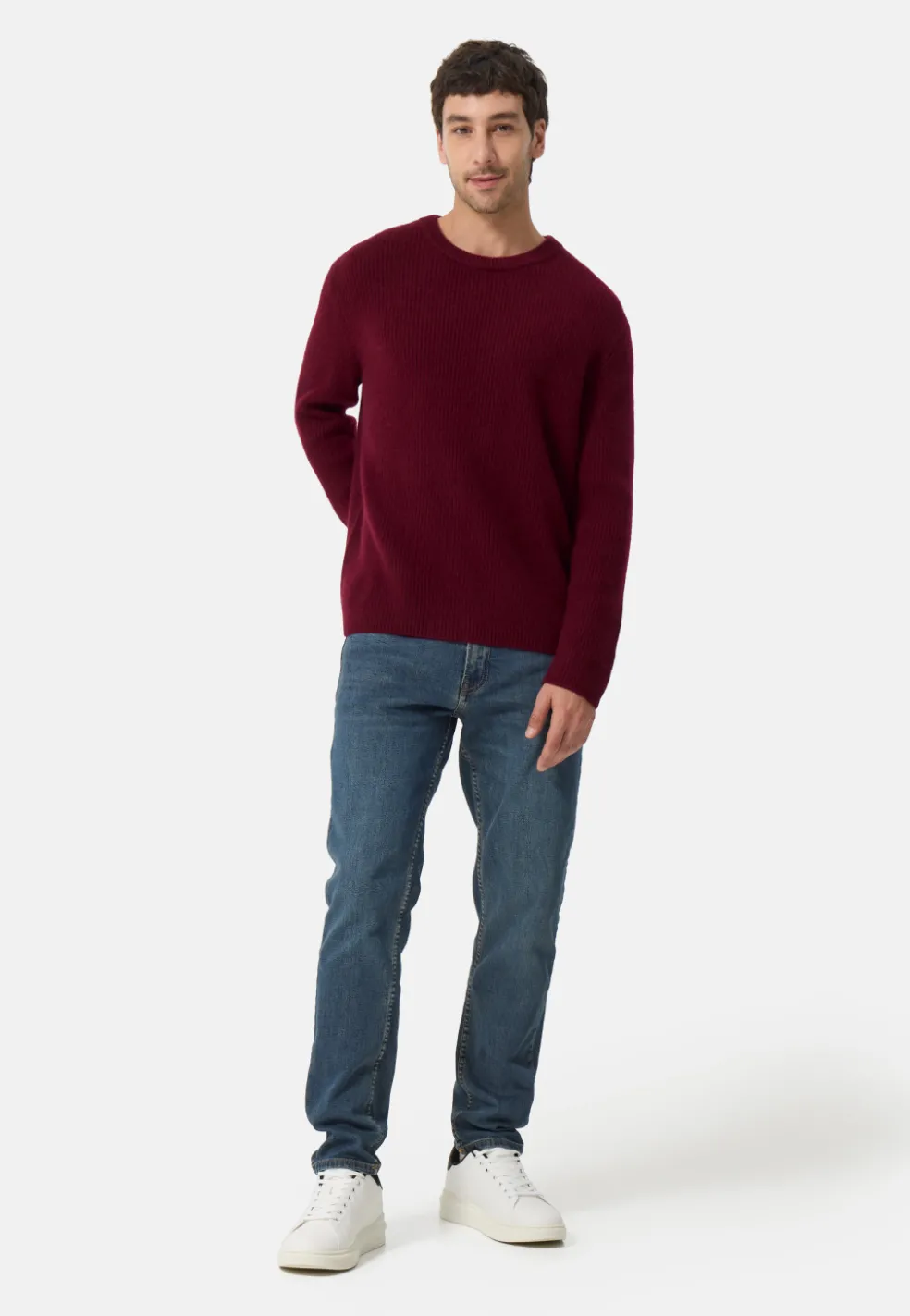 Grobgestrickter Wolle Kaschmir Rundhals Pullover rouge noir