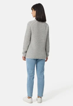 Grobgestrickter Wolle Kaschmir Rundhals Pullover hellgrau