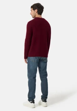 Grobgestrickter Wolle Kaschmir Rundhals Pullover rouge noir