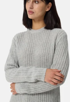 Grobgestrickter Wolle Kaschmir Rundhals Pullover hellgrau