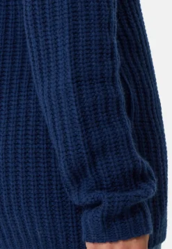 Grobgestrickter Wolle Kaschmir Rundhals Pullover dunkelblau