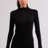 High Performance Kaschmir Sportwäsche Langarm-Shirt mit Stehkragen und Half-Zip schwarz