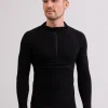 High Performance Kaschmir Sportwäsche Langarm-Shirt mit Stehkragen und Half-Zip schwarz