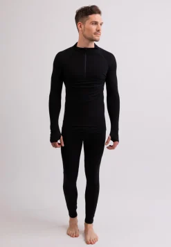 High Performance Kaschmir Sportwäsche Langarm-Shirt mit Stehkragen und Half-Zip schwarz