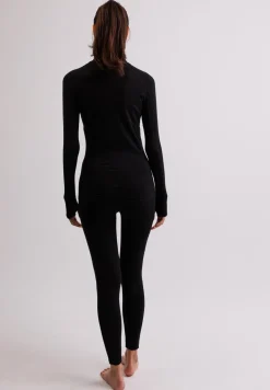 High Performance Kaschmir Sportwäsche Langarm-Shirt mit Stehkragen und Half-Zip schwarz