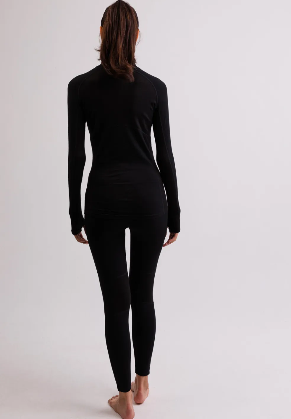 High Performance Kaschmir Sportwäsche Langarm-Shirt mit Stehkragen und Half-Zip schwarz