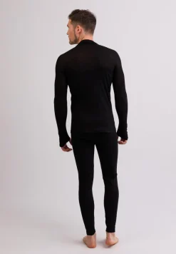 High Performance Kaschmir Sportwäsche Langarm-Shirt mit Stehkragen und Half-Zip schwarz