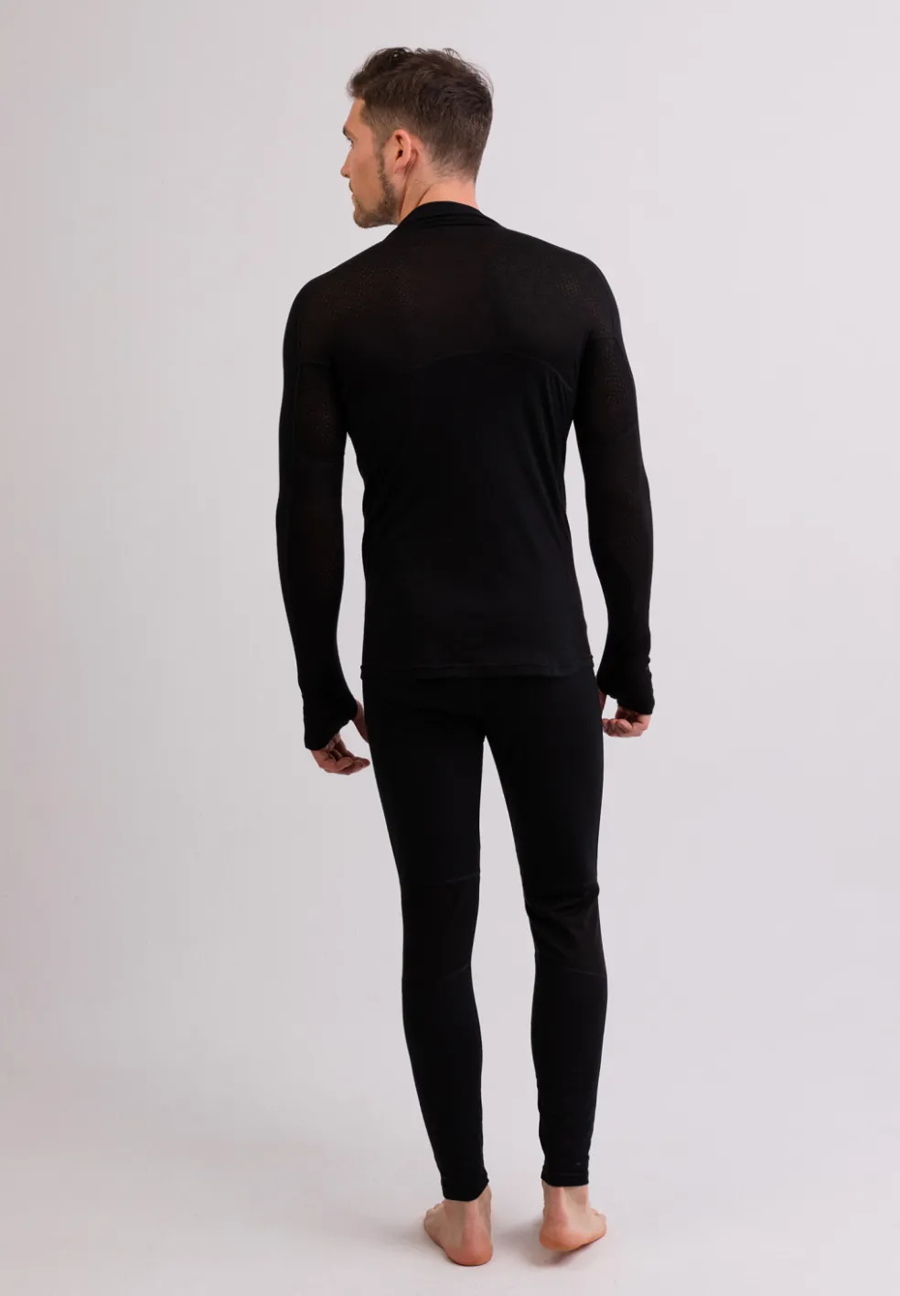 High Performance Kaschmir Sportwäsche Langarm-Shirt mit Stehkragen und Half-Zip schwarz