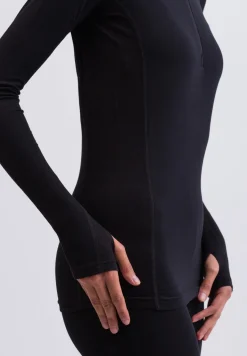 High Performance Kaschmir Sportwäsche Langarm-Shirt mit Stehkragen und Half-Zip schwarz