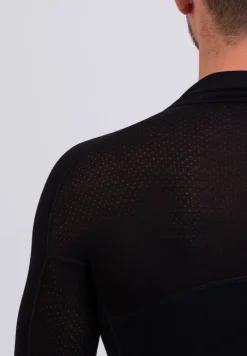 High Performance Kaschmir Sportwäsche Langarm-Shirt mit Stehkragen und Half-Zip schwarz