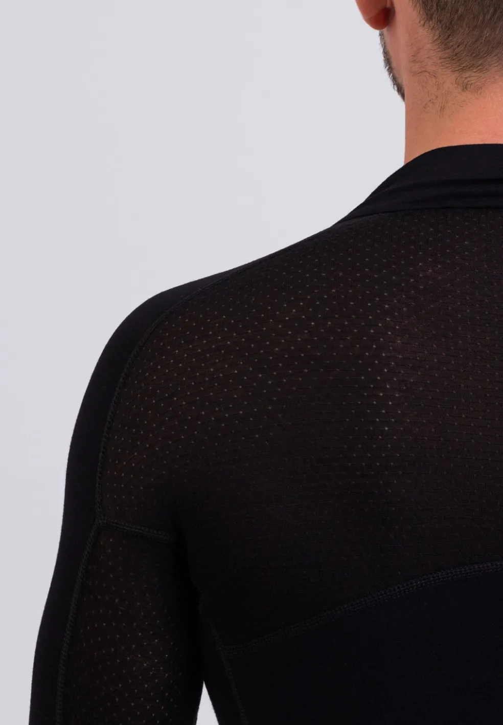 High Performance Kaschmir Sportwäsche Langarm-Shirt mit Stehkragen und Half-Zip schwarz