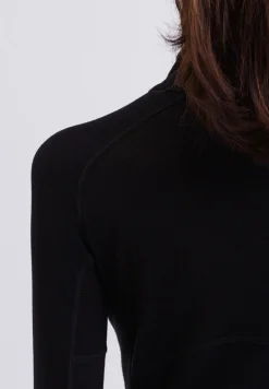 High Performance Kaschmir Sportwäsche Langarm-Shirt mit Stehkragen und Half-Zip schwarz