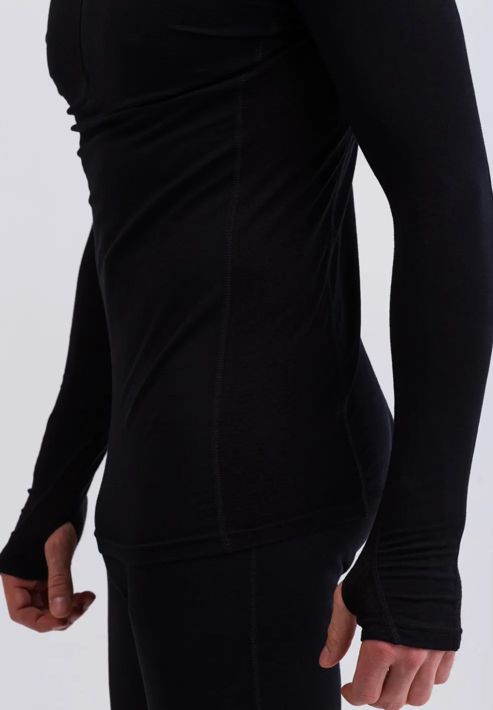 High Performance Kaschmir Sportwäsche Langarm-Shirt mit Stehkragen und Half-Zip schwarz