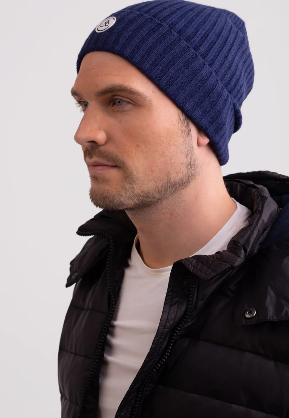 Kaschmir Fine Rib Mütze marine blau