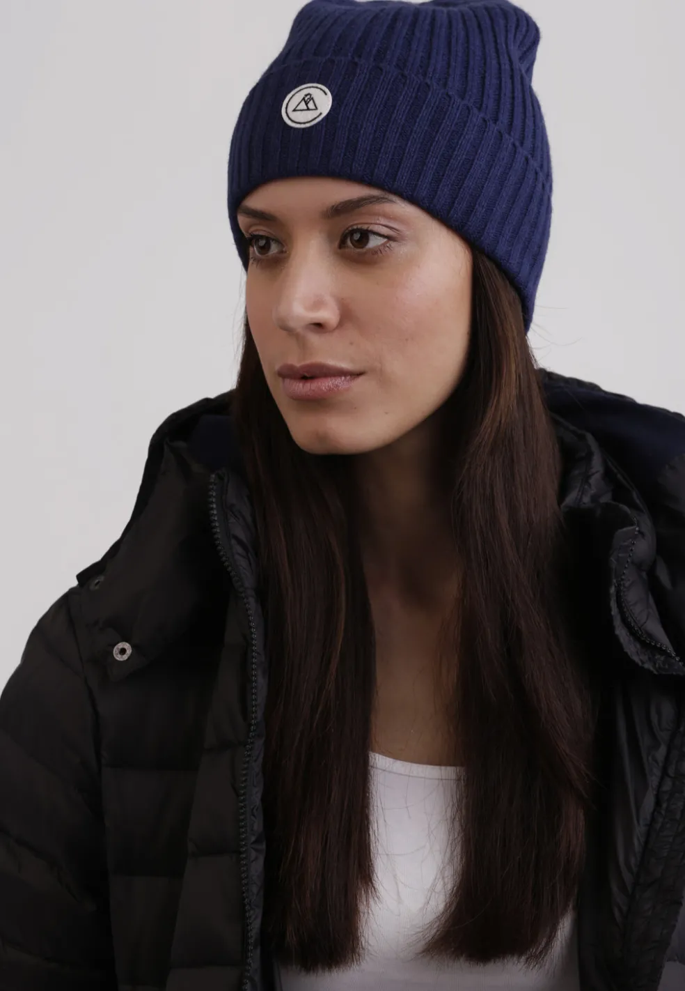 Kaschmir Fine Rib Mütze marine blau