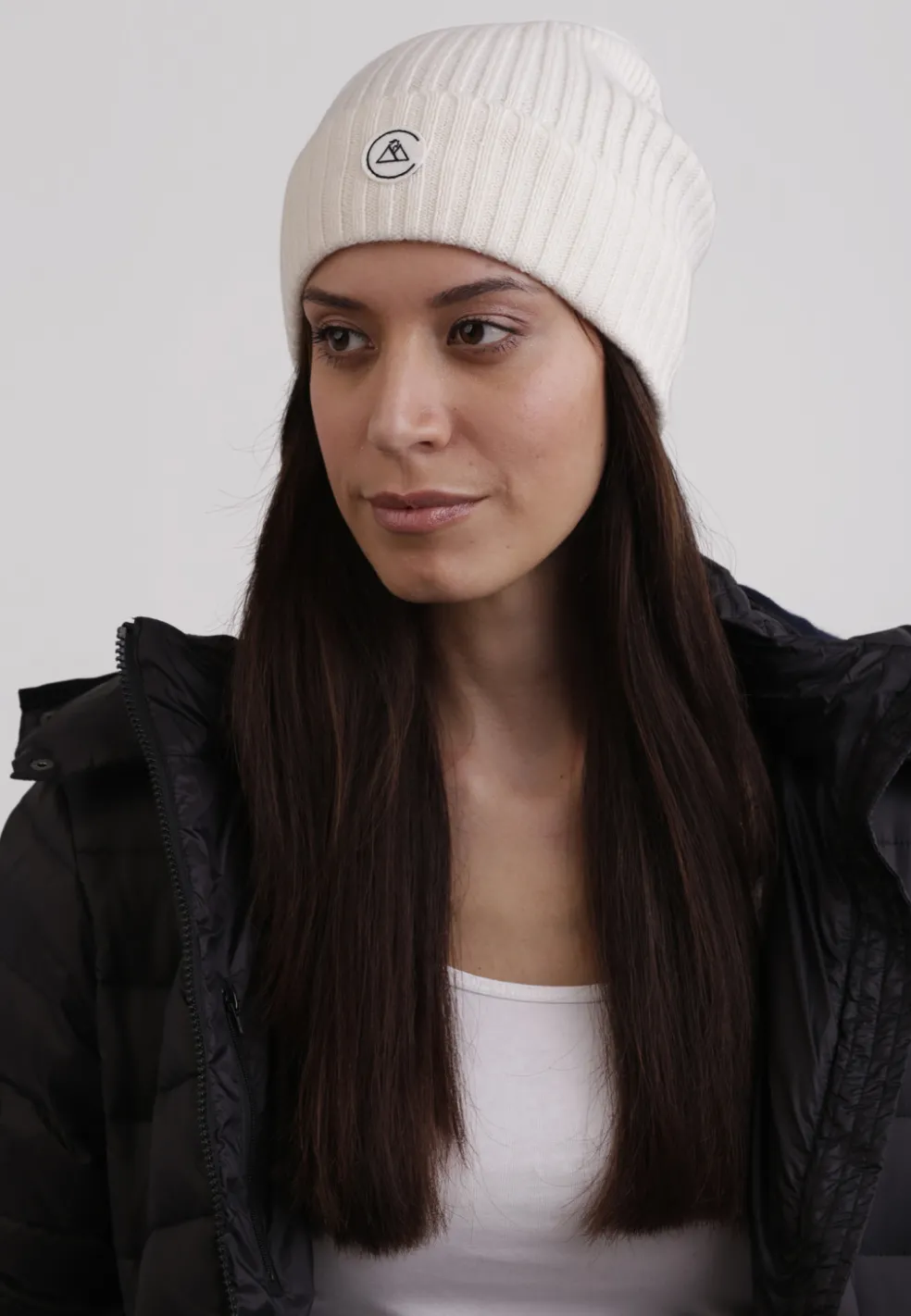 Kaschmir Fine Rib Mütze weiss