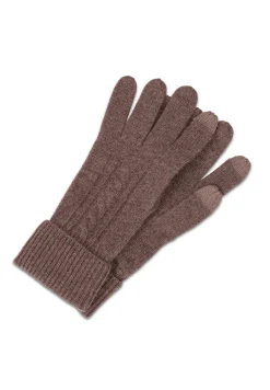Kaschmir Handschuhe mit Zopfmuster und Touchscreen tauglich taupe