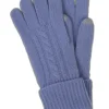 Kaschmir Handschuhe mit Zopfmuster und Touchscreen tauglich hellblau
