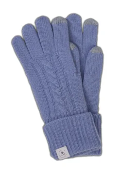 Kaschmir Handschuhe mit Zopfmuster und Touchscreen tauglich hellblau