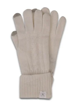 Kaschmir Handschuhe mit Zopfmuster und Touchscreen tauglich weiss