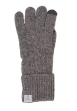 Kaschmir Handschuhe mit Zopfmuster und Touchscreen tauglich grau