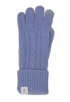 Kaschmir Handschuhe mit Zopfmuster und Touchscreen tauglich hellblau