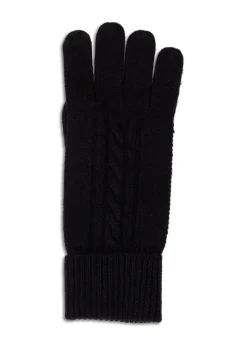 Kaschmir Handschuhe mit Zopfmuster und Touchscreen tauglich schwarz
