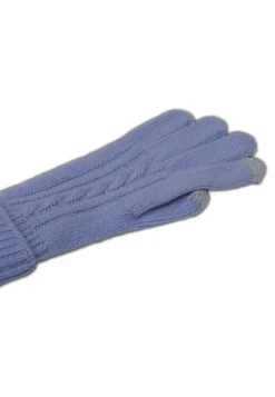 Kaschmir Handschuhe mit Zopfmuster und Touchscreen tauglich hellblau