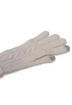 Kaschmir Handschuhe mit Zopfmuster und Touchscreen tauglich weiss