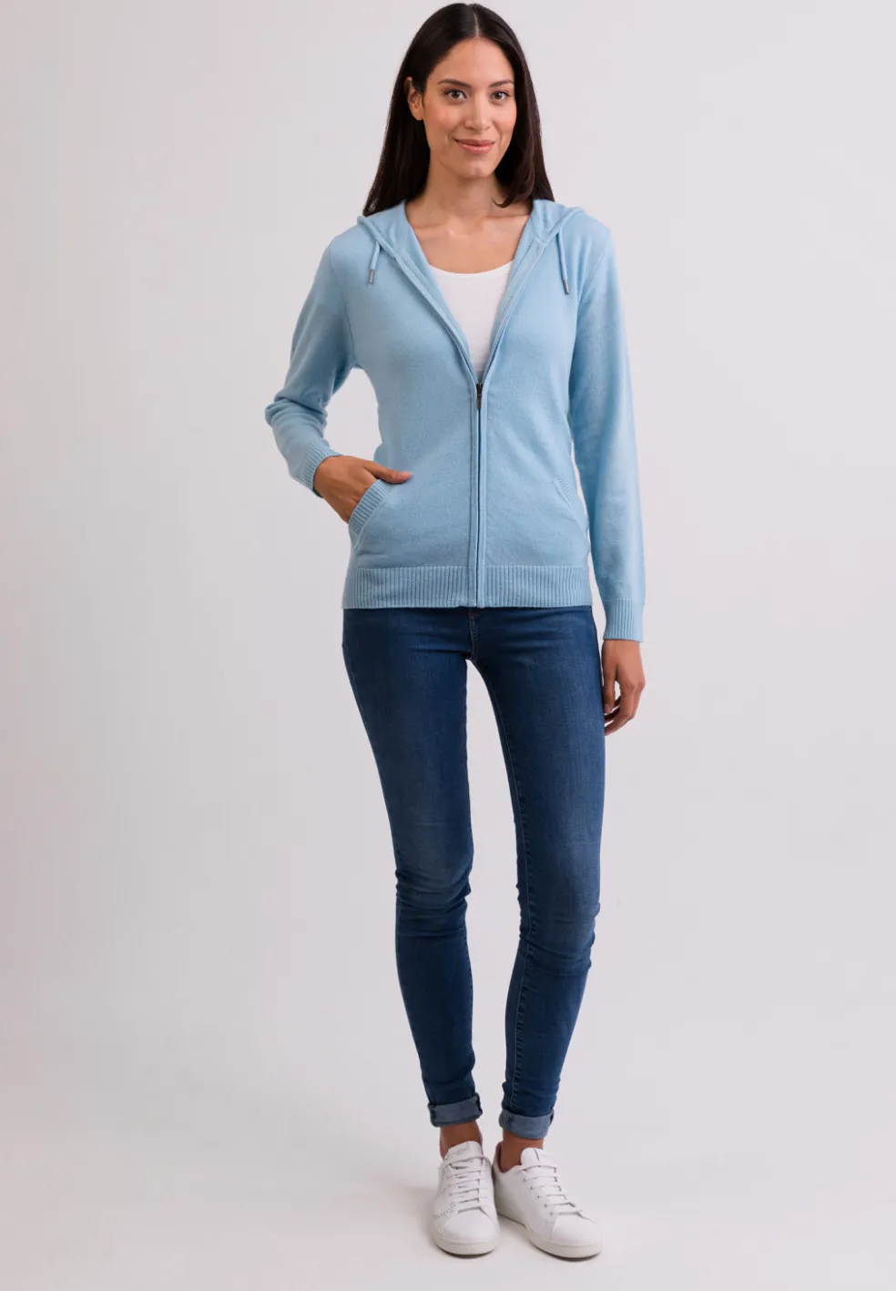 Kaschmir Kapuzenpullover Hoodie hellblau