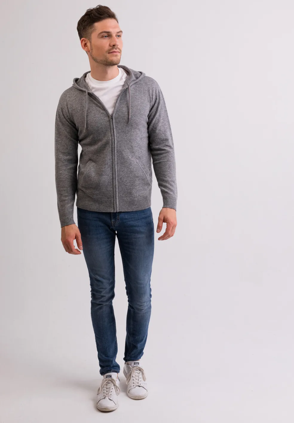Kaschmir Kapuzenpullover Hoodie grau