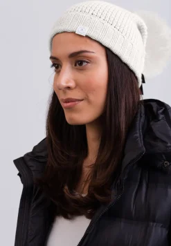 Kaschmir Mütze mit Bommel weiss