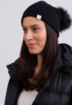 Kaschmir Mütze mit Bommel schwarz