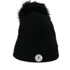 Kaschmir Mütze mit Zopfmuster und Bommel schwarz