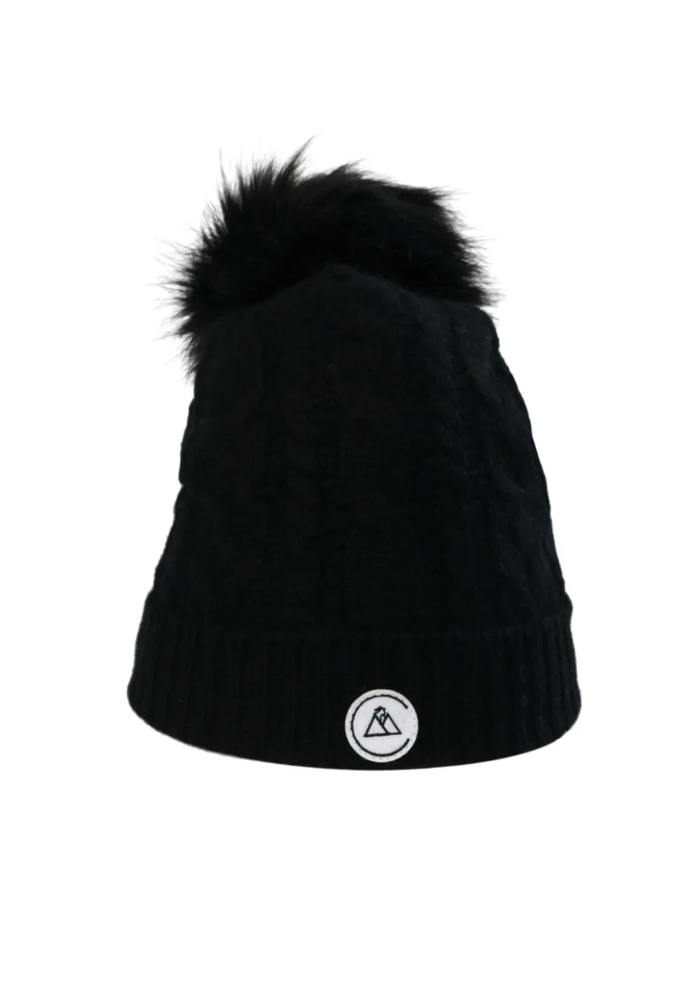 Kaschmir Mütze mit Zopfmuster und Bommel schwarz
