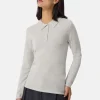 Kaschmir Poloshirt Langarm hellgrau melange