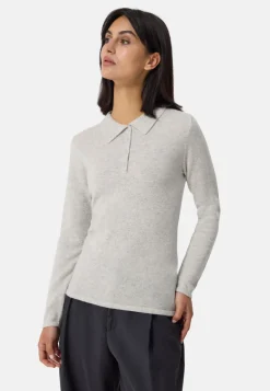 Kaschmir Poloshirt Langarm hellgrau melange