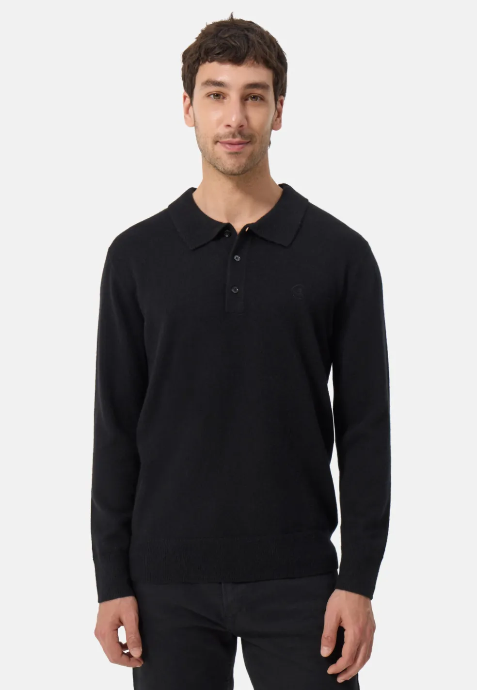Kaschmir Poloshirt Langarm schwarz