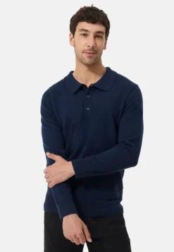 Kaschmir Poloshirt Langarm marine blau