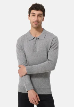 Kaschmir Poloshirt Langarm grau