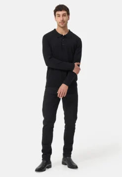 Kaschmir Poloshirt Langarm schwarz