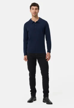 Kaschmir Poloshirt Langarm marine blau